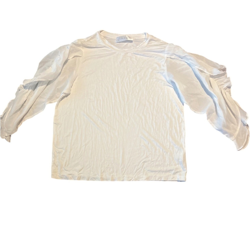 White Ruffle Sleeve Cotton Blend Top Women's‎ M